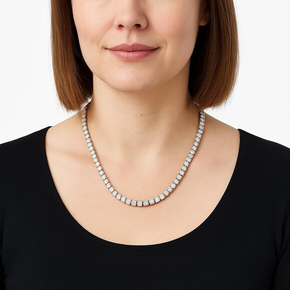 Elegant Rhinestone Tennis Necklace Silver Tone Sparkly 19” Bridal or Evening Jew - Picture 1 of 9